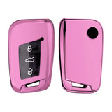 Xotic Tech Pink TPU Key Fob Shell Full Cover Case w/ Keychain, Compatible with Volkswagen Passat Arteon Atlas Jetta Skoda CC Golf 7 Tiguan MK2 Smart Keyless Entry Key