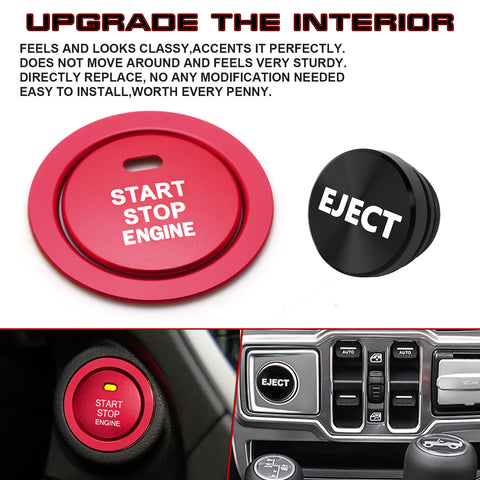 Red Aluminum Engine Start + Black Cigarette Lighter Eject Button Trim For Subaru