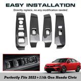 4x Carbon Fiber Pattern Window Switch Cover Trim For Honda Civic 11th Gen 2022