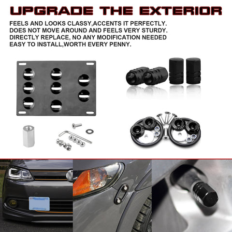 Tow Hook License Plate + Air Valve Cap + Release Fastener For Volkswagen Golf