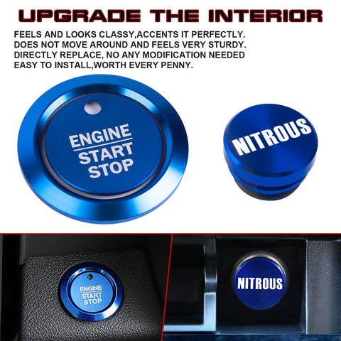 Blue Aluminum Engine Start + Cigarette Lighter NITROUS Button Trim For Ford F150