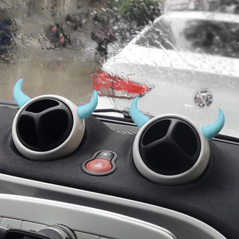 2Pcs PU Foam Small Sky Blue Devil Bull Horn AC Air Outlet Stickers Decor For Car
