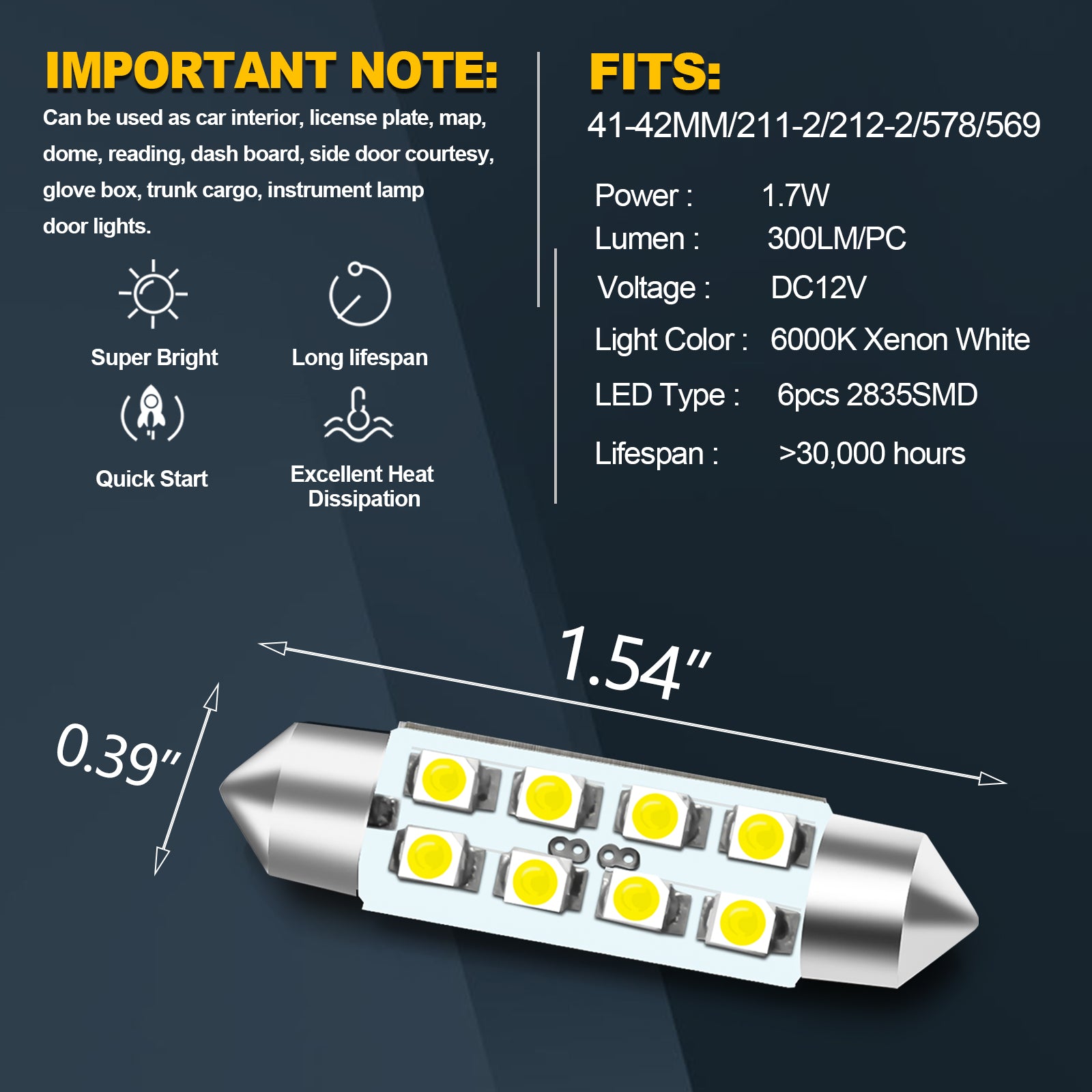 GE 212-2 LED Bulbs (2 Pack) – 15W White For Dome, Map, Trunk, Courtesy & Glove Box Lights