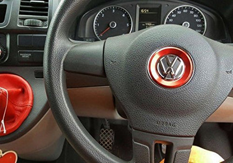 Steering Wheel Center Logo Ring Emblem Blue Trim For Volkswagen Golf MK7 Lavida Bora 2014 2015 2016 [Red/Blue]