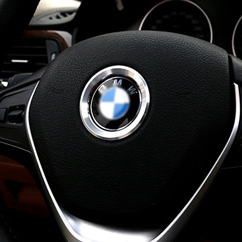 Steering Wheel Center Logo Ring Emblem Blue Trim For 2013-2015 BMW 1 3 5 Series X3 X5 X6 [Silver/Blue]