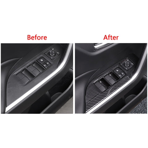 4pcs Door Window Lock Panel Switch Bezel Cover Driver Passenger Side for Toyota RAV4 2019, Carbon Fiber Pattern Window Lift Switch Panel Cover Trim