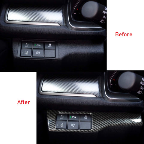 ABS Carbon Fiber Headlight Switch Button Panel Frame Cover Trim for Honda Civic 2016-2019