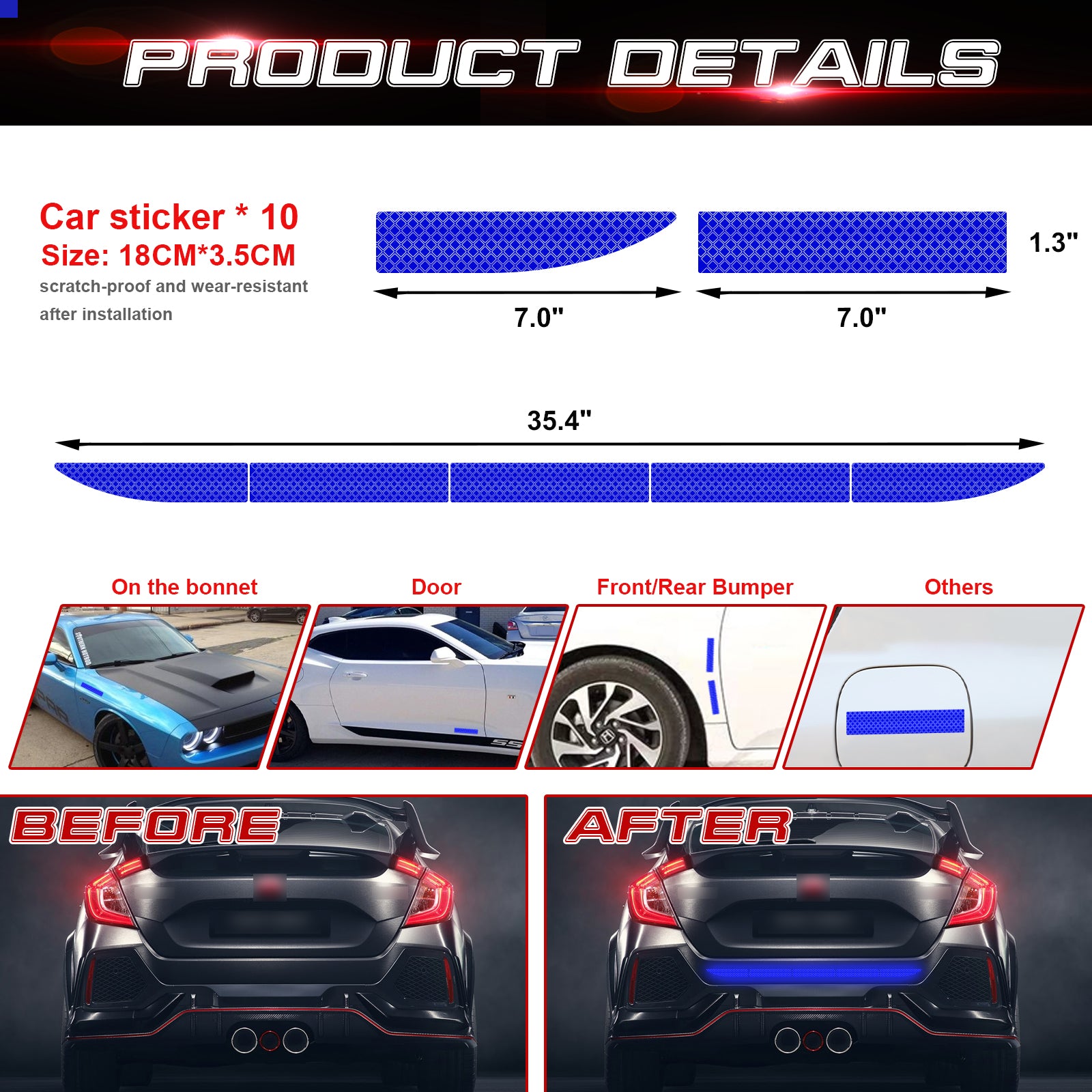 Blue Warning Sticker Blue Luminous Reflective Car Bumper Night Driving Warning Sticker Stri ...
