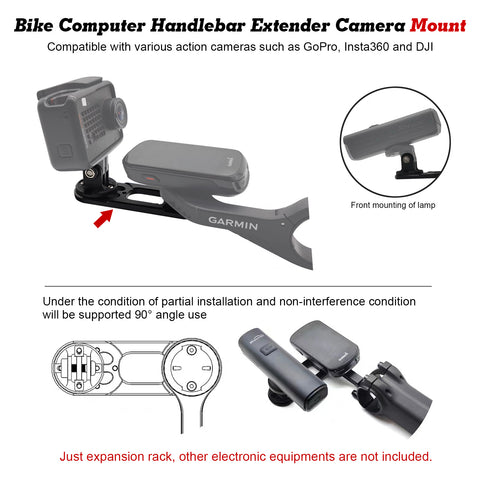 Bike Computer Handlebar Extender Camera Mount for Insta360 GoPro DJI