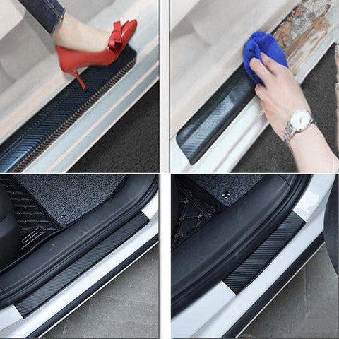 4 x Car Carbon Fiber Pattern Door Sill Pedal Protector Sticker Anti-Scratch Decal