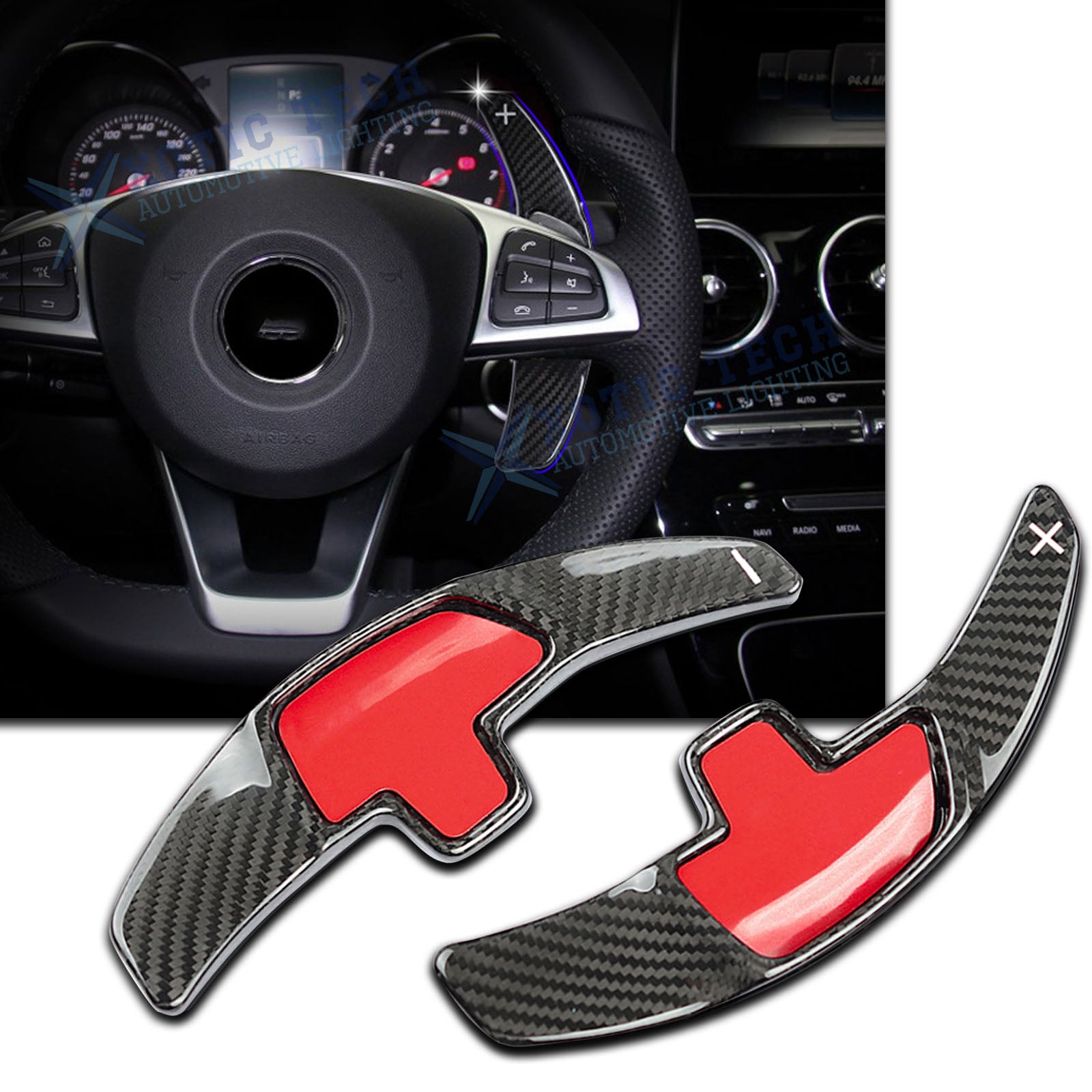 Farfi 2Pcs Car Interior Trim Carbon Fiber Steering Wheel Shift Paddle  Sticker for Mercedes-Benz C GLA GLK E GL ML 