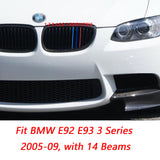 3pcs Exact Fit M-Colored Sporty Grille Kidney Insert Trims for BMW 3 Series E92 E93 2005-2009 (14 beam bars)