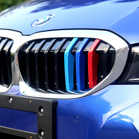 Exact Fit M-colored Sporty Kidney Grille Insert Trim Stripe for BMW 3 Series G20 2019 2020 (8 Beam Bars)