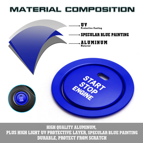 Blue Alloy Engine Start + Black Cigarette Lighter Eject Button Trim For Subaru