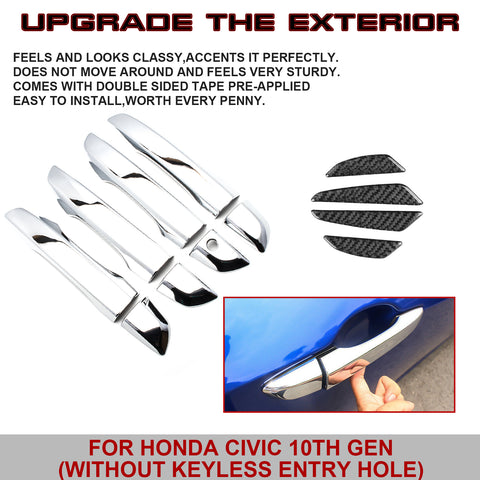 Chrome Silver Door Handle+Door Edge Protect Guard Trim For Honda Civic 2016-2021