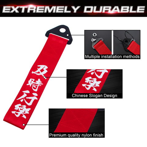 Red Nylon Carpe Diem Racing Towing Front Rear Bumper Strap Universal for Car
