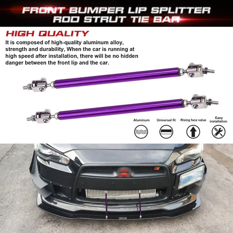 2pc Adjustable 10"-13" Front Bumper Lip Splitter Diffuser Strut Rod Tie Bars Compatible with Most Vehicles [Purple]