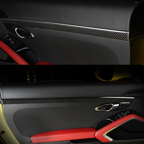 for Porsche 911 Boxster 2013+ Carbon Fiber Interior Trim Cover Decor Sticker - 5pcs for Passenger Side Cup Holder Panel/ 1pcs for Ignition Switch Panel/ 1pcs for Central Console Panel/ 2pcs for Door Handle Panel