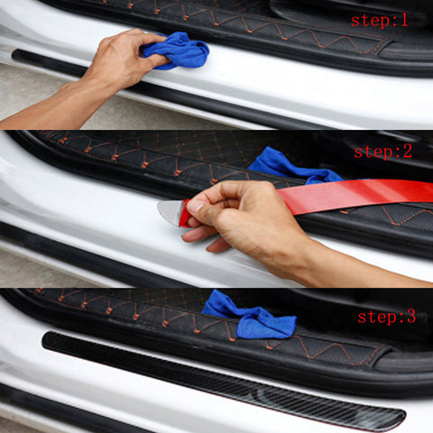 2 x 19.1" Carbon Fiber Car Door Scuff Protector Plate Sill Guard Panel Trim Cover Sticker