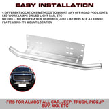 Silver Front Bumper Bull Bar Style License Plate Bracket LED Work Light Holder