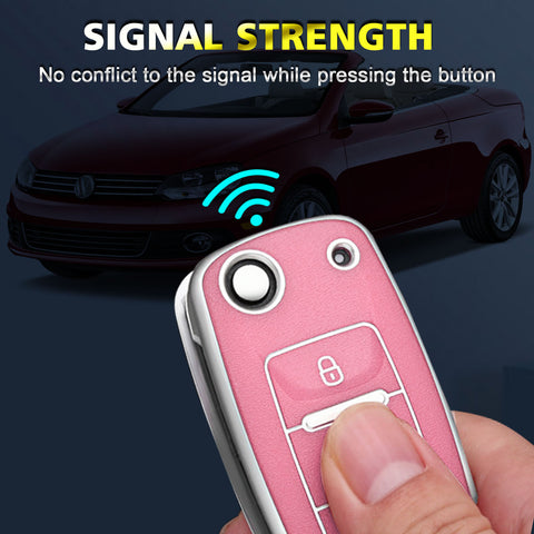 Key Fob Cover for VW Volkswagen Golf GTI Passat Beetle Tiguan Polo EOS Jetta MK1-MK6 3 Buttons,Soft TPU Full Protection Key Shell Case Smart Remote Entry,Pink