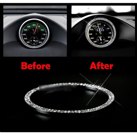 Luxury Dashboard Clock Diamond Ring Emblem Sticker for Porsche 911 Cayenee Boxster Macan Panamera