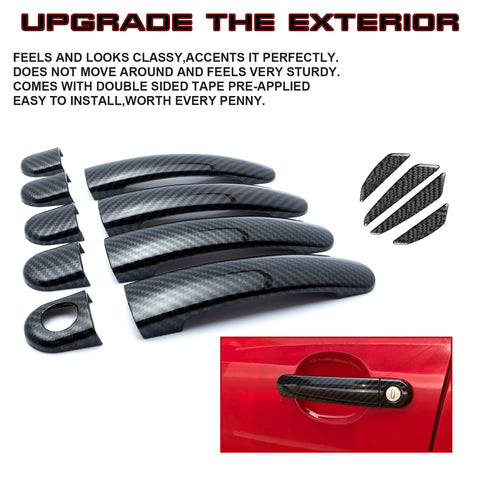 Door Handle+Carbon Fiber Door Edge Protect Trim For Volkswagen Tiguan 2009-16