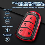 Xotic Tech Red TPU w/ Printed 5-Button Key Fob Shell Cover Case w/Red Keychain, Compatible with Cadillac CT6 XT5 CTS XTS SRX ATS HYQ2AB HYQ2EB Smart Keyless Entry Key