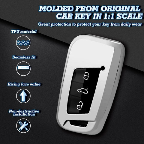 Silver TPU Full Seal Smart Key Holder Shell Case For VW Passat Jetta CC Golf 7