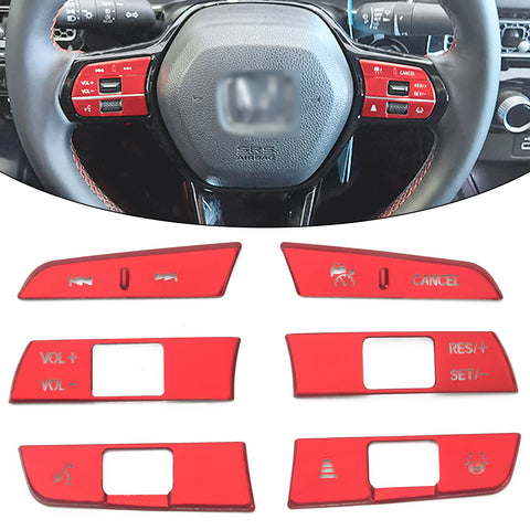 6x Red JDM Sporty Steering Wheel Button Cover Trim For Honda Civic 11th Gen 2022