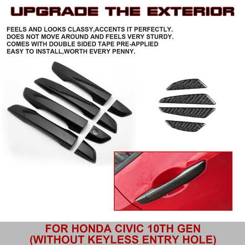 Carbon Fiber Style Door Handle+Door Edge Protect Trim For Honda Civic 2016-2021