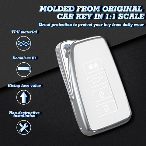 White Soft TPU Leather Full Protect Smart Key Fob Cover w/Keychain For Lexus EX RX NX GS IS