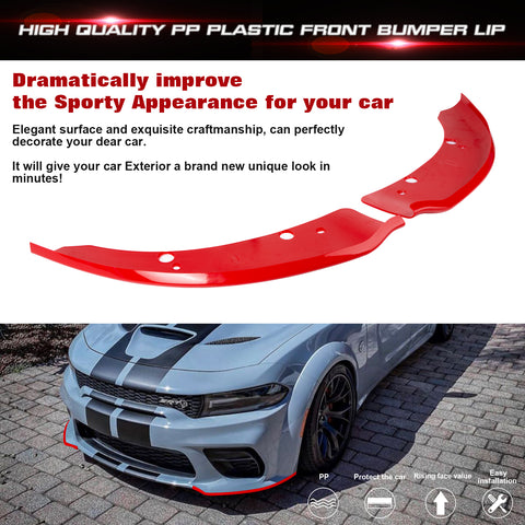 2PCS Exterior Front Bumper Lip Splitter Spoilers Protector Bumper Corner Edge Guard Cover Trim Accessories Compatible With Dodge Charger SRT Hellcat/SRT 392/Scat Pack/RT Scat Pack 2015-2021, Red