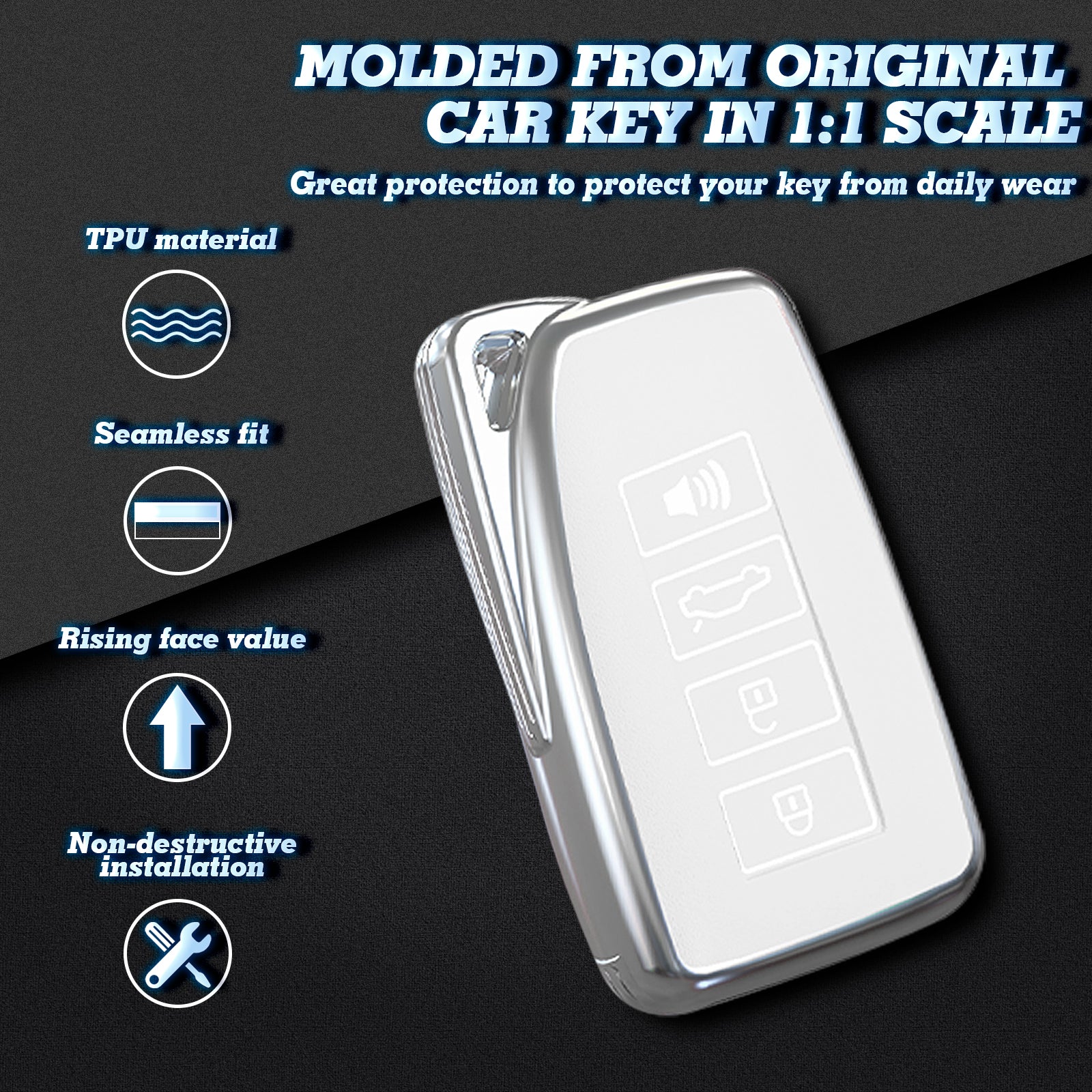 Silver TPU Car Smart Key Case Cover Fit For Lexus ES GS GX IS LS LX NX RC RX