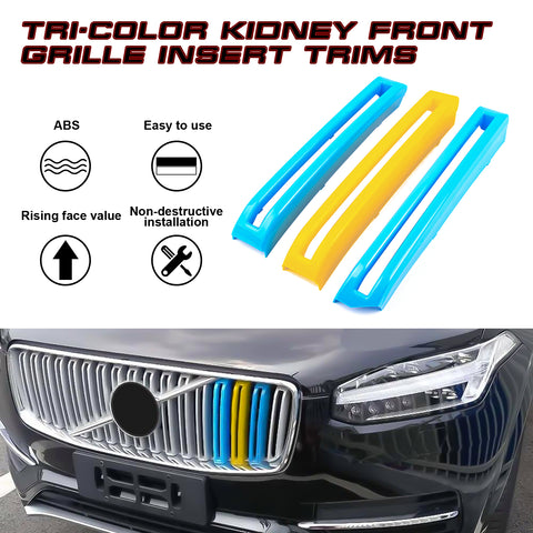 For 2016-19 2nd Gen Volvo XC90 Sweden Flag Color Front Grille Insert Trims