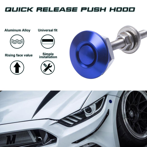 Blue Push Button Bumper Trunk Hood Bonnet Decor Quick Release Fastener Trim Kit