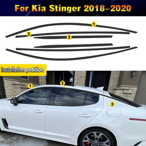 Carbon Fiber Texture Vinyl Pre-Cut Window Strip Cover For Kia Stinger 2018-2020