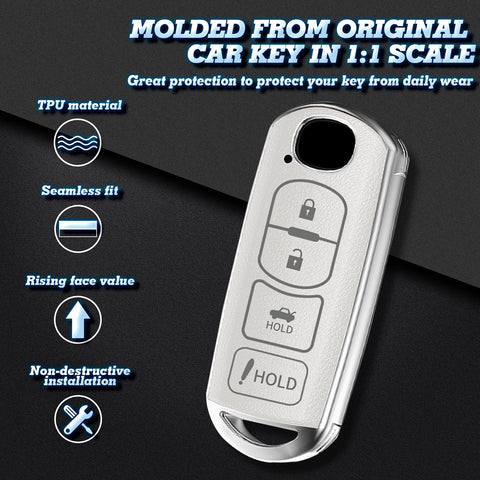 White Soft TPU Leather Full Protect Remote Key Fob Cover For 2009-2023 MAZDA 3 6