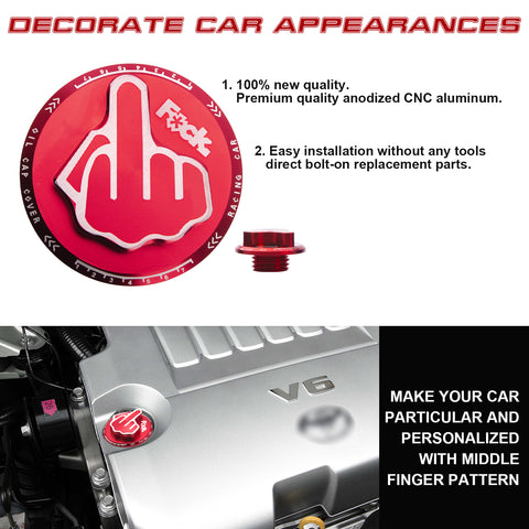 Red Alloy Middle Finger Fuel Tank Gas Box Cap Cover For Toyota Camry RAV4 C-HR