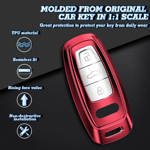 Red Soft TPU Full Protect Remote Key Fob Cover For Audi A6 C6 C5 A3 A4 B6 B7 B9