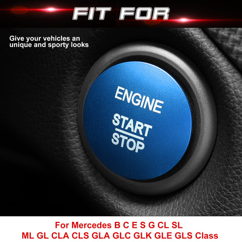 Aluminum Keyless Start Engine Stop Push Button Stickers Cover Trim Compatible with Mercedes Benz B C E S G CL SL ML GL CLA GLA GLC GLK GLS Class(Blue)