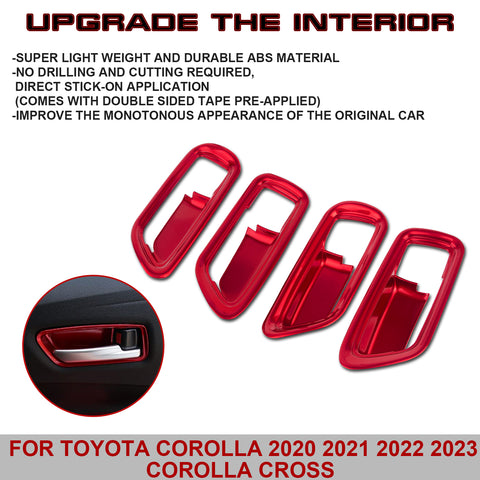 4Pcs Sporty Style Red Door Handle Bowl Trim For Toyota Corolla Cross 2020-2023