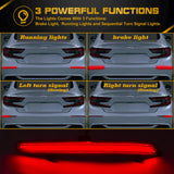 Red LED Bumper Reflector Flowing Brake Tail Light Signal For 2018-2021 Honda Accord