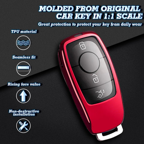 Red Exact Fit Full Protect Smart Soft Key Fob Cover w/Button For Mercedes C E S