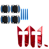 Set Red Inner + Exterior Door Handle Bowl Cover Trim For Toyota Rav4 2019-2024