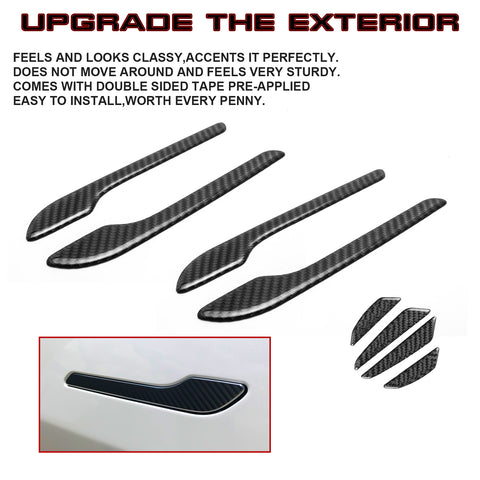 Carbon Fiber Door Handle + Door Edge Guard Cover Trim For Tesla Model 3 2017-2024 & Model Y 2020-up