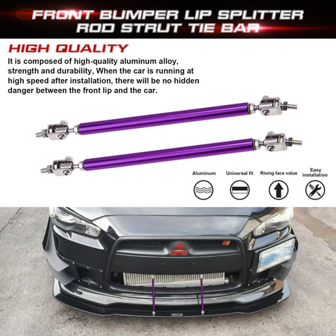 2pc Adjustable 8"-11" Front Bumper Lip Splitter Diffuser Strut Rod Tie Bars Splitter Support Rods Compatible with Most Vehicles [Purple]