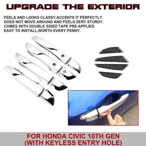 Chrome Silver Smart Door Handle + Door Edge Guard Cover Trim For Honda Civic 2016-2021