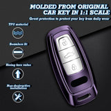 Xotic Tech Purple TPU Key Fob Shell Full Cover Case w/ Black Keychain, Compatible with Audi A6 C6 C5 A3 A4 B6 B7 B9 B8 A5 A2 Q5L Q3 A1 S3 A4L Q7 A5 A7 A8 Q5 R8 TT S5 S6 S7 S8 Smart Keyless Entry Key