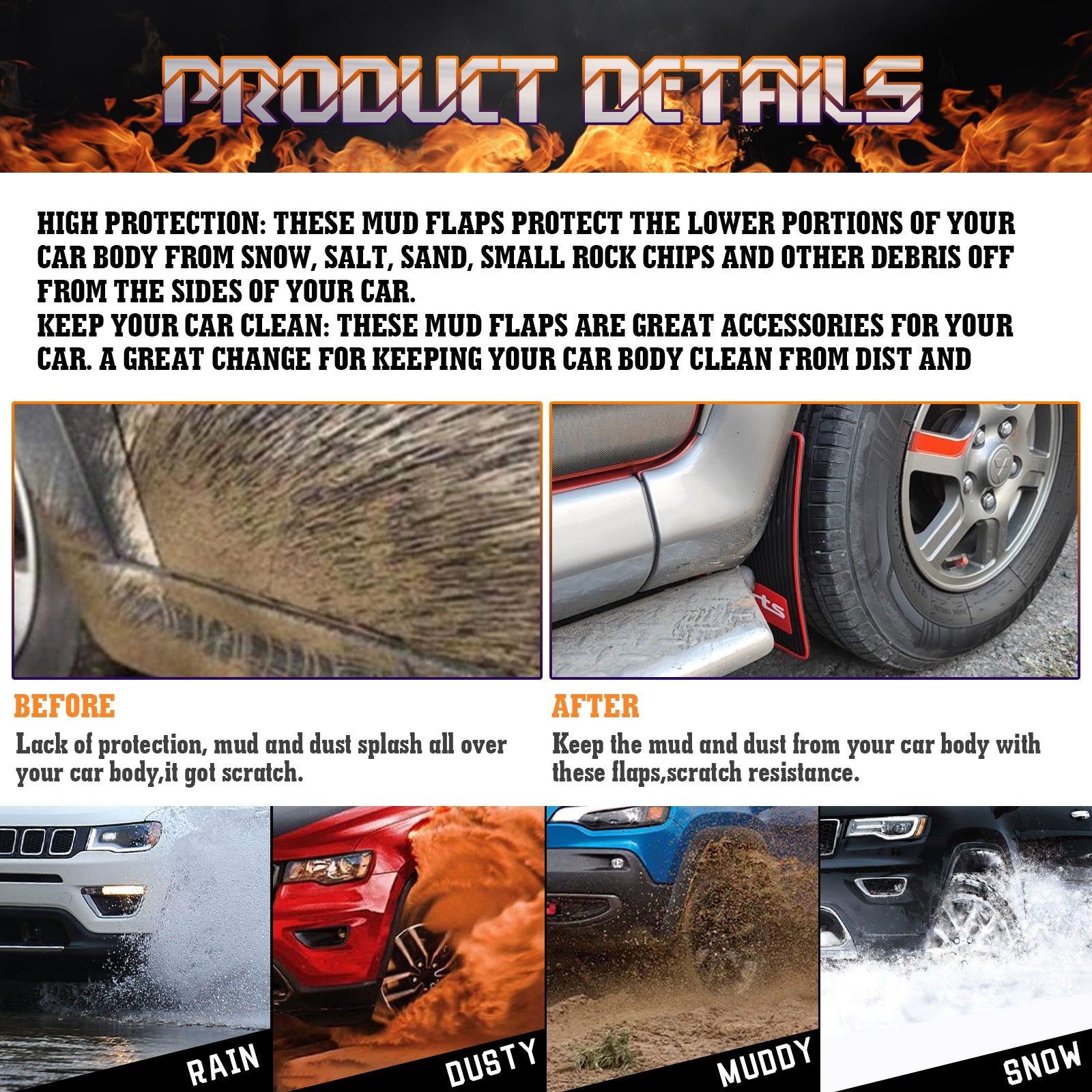 4 Universal Car Mud Flaps/Splash Guards Tires Protector For Car